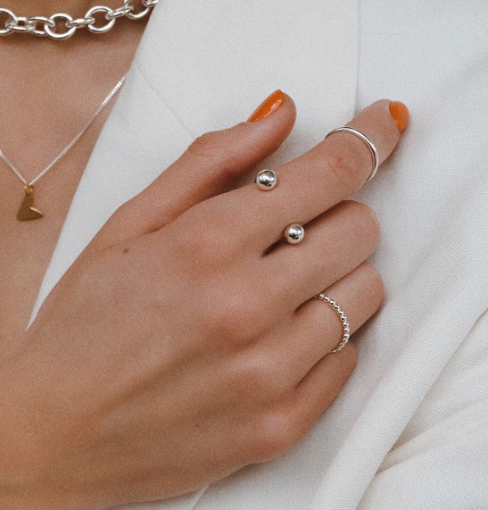 Double Ball Open Finger Ring- Steel Gold/Silver