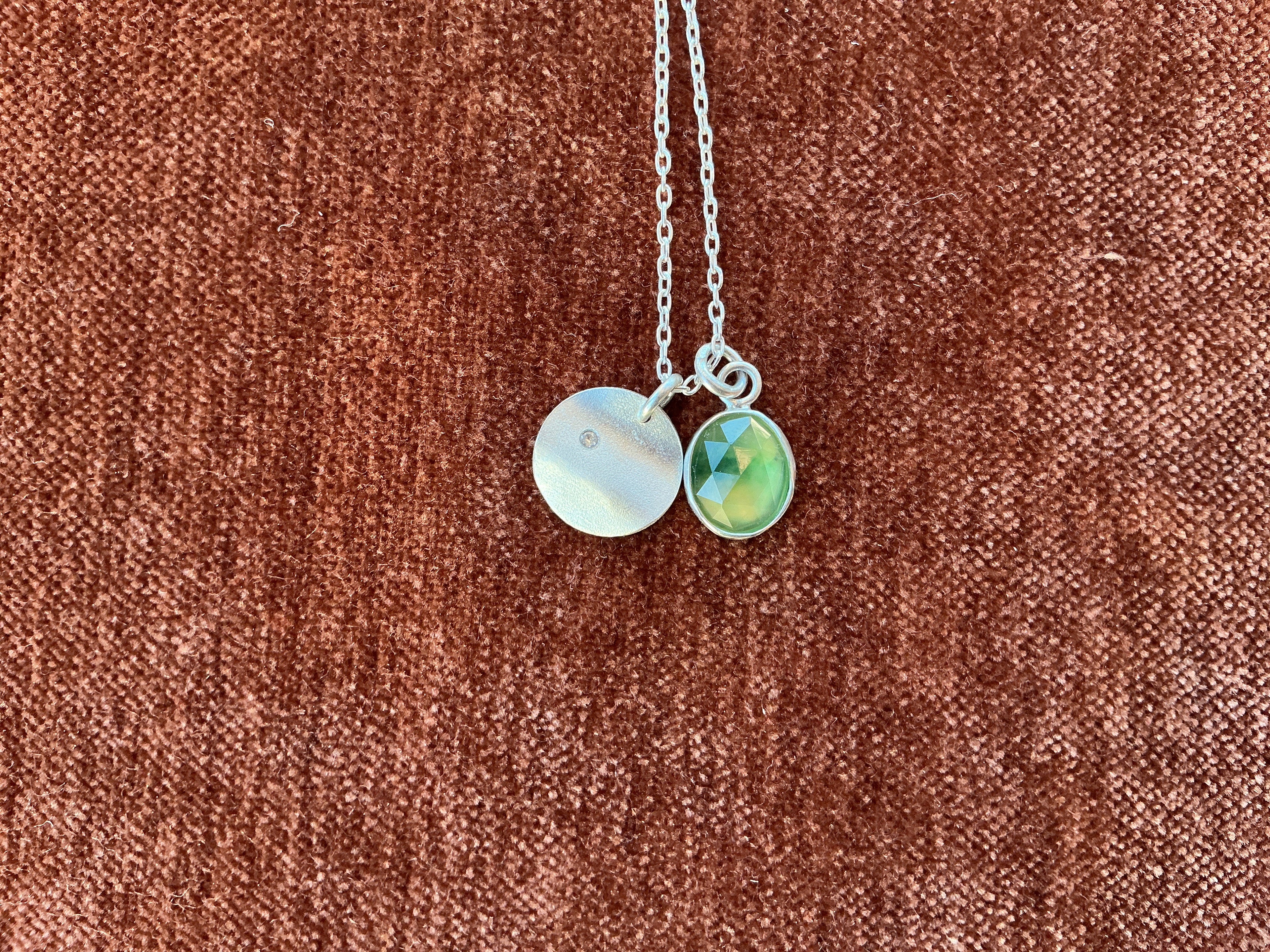 Zara Bish waved Charm Necklace Green Grossular Garnet LG Sapphire