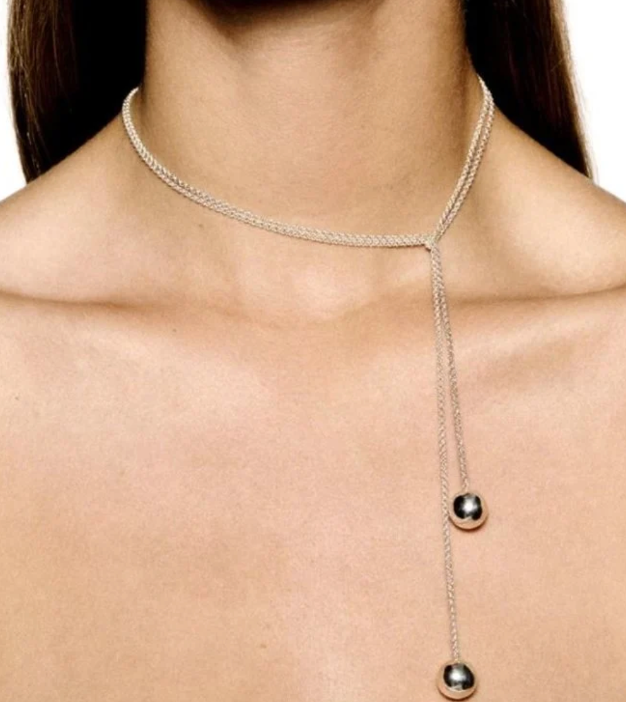 Audrey Lariat Rope Tassel Ball Chain Wrap Steel Necklace