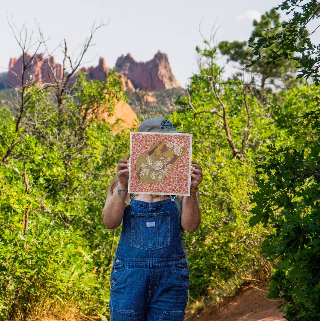 Brown and Pink Cowboy Hat Floral Art Print