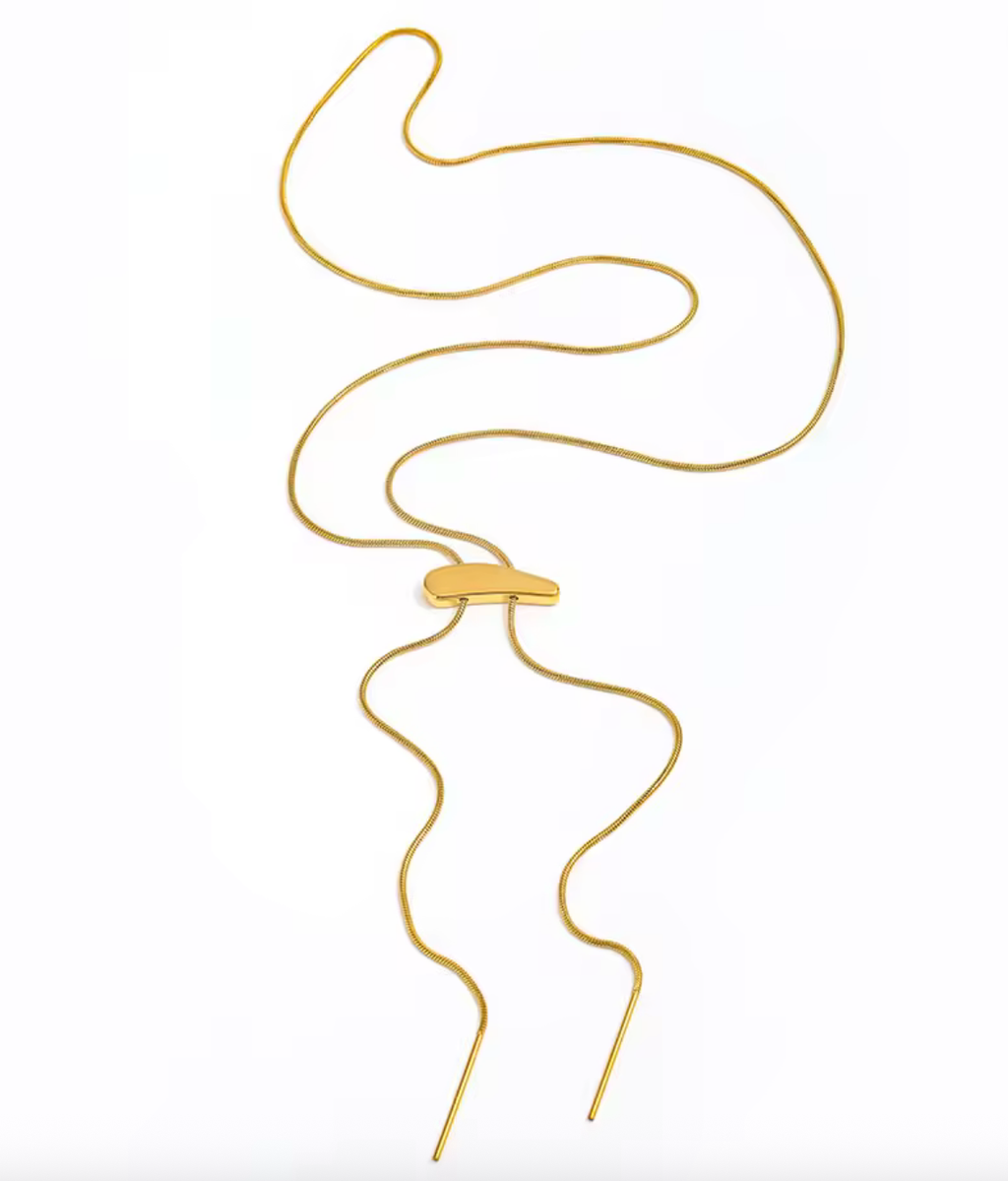  Girl Lariat-Gold Nugget Snake Chain Necklace -waterproof