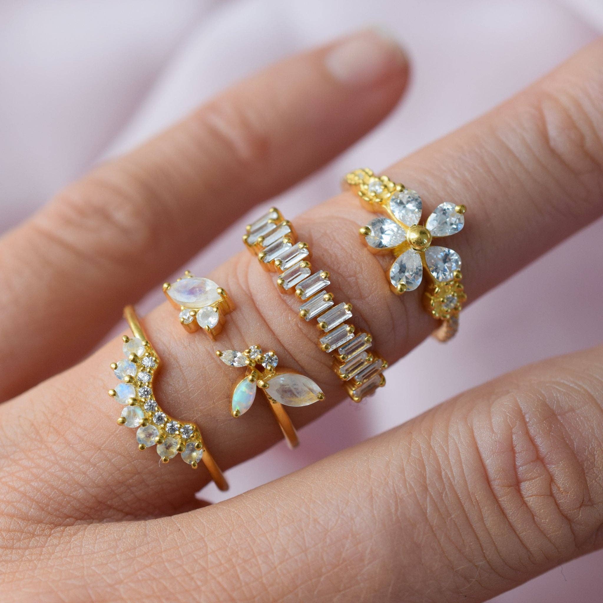 Rainbow Moonstone, Opal and Diamond Picasso's Butterfly Ring