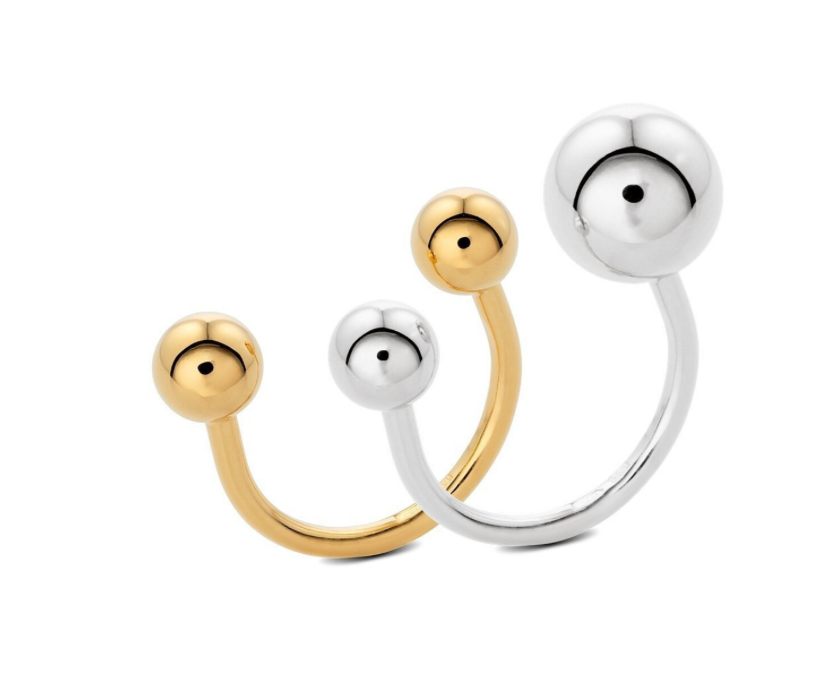 Double Ball Open Finger Ring- Steel Gold/Silver