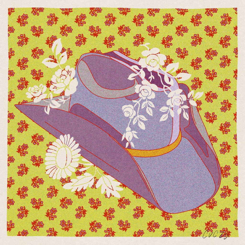 Blue and Green Cowboy Hat Floral Art Print