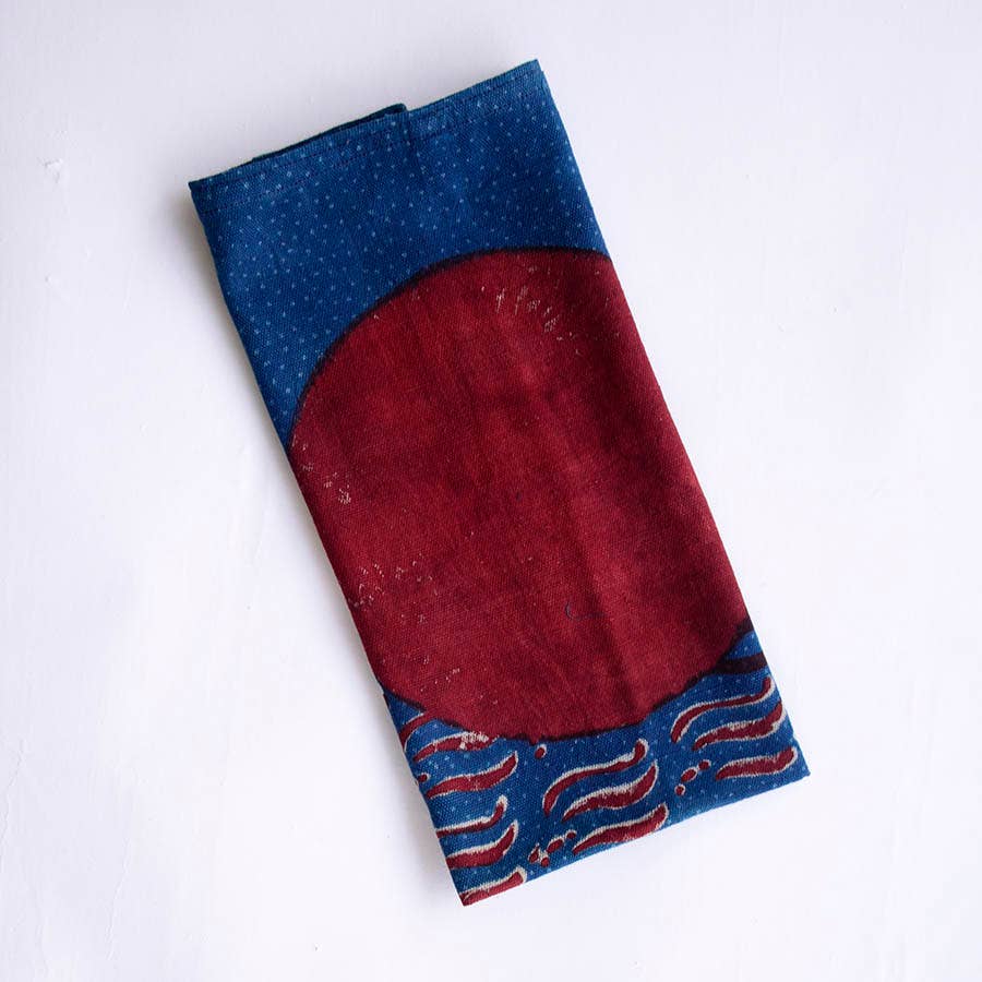 Block Print Red Moon Tea Towel