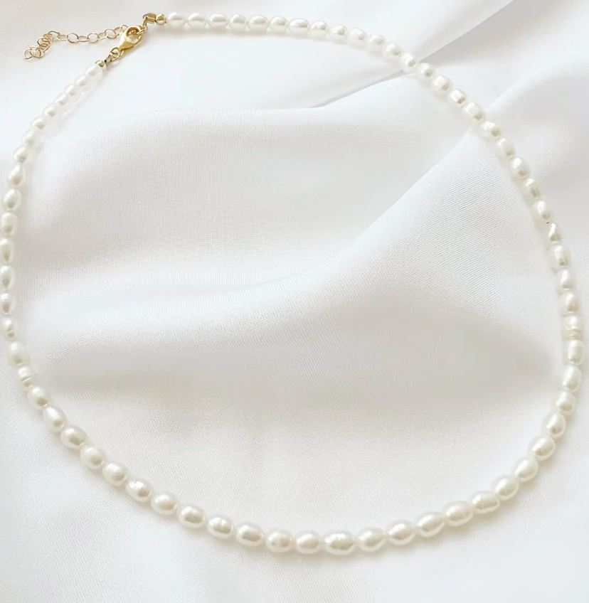 Luna Dainty Petite Fresh Water Rice Pearl Necklace