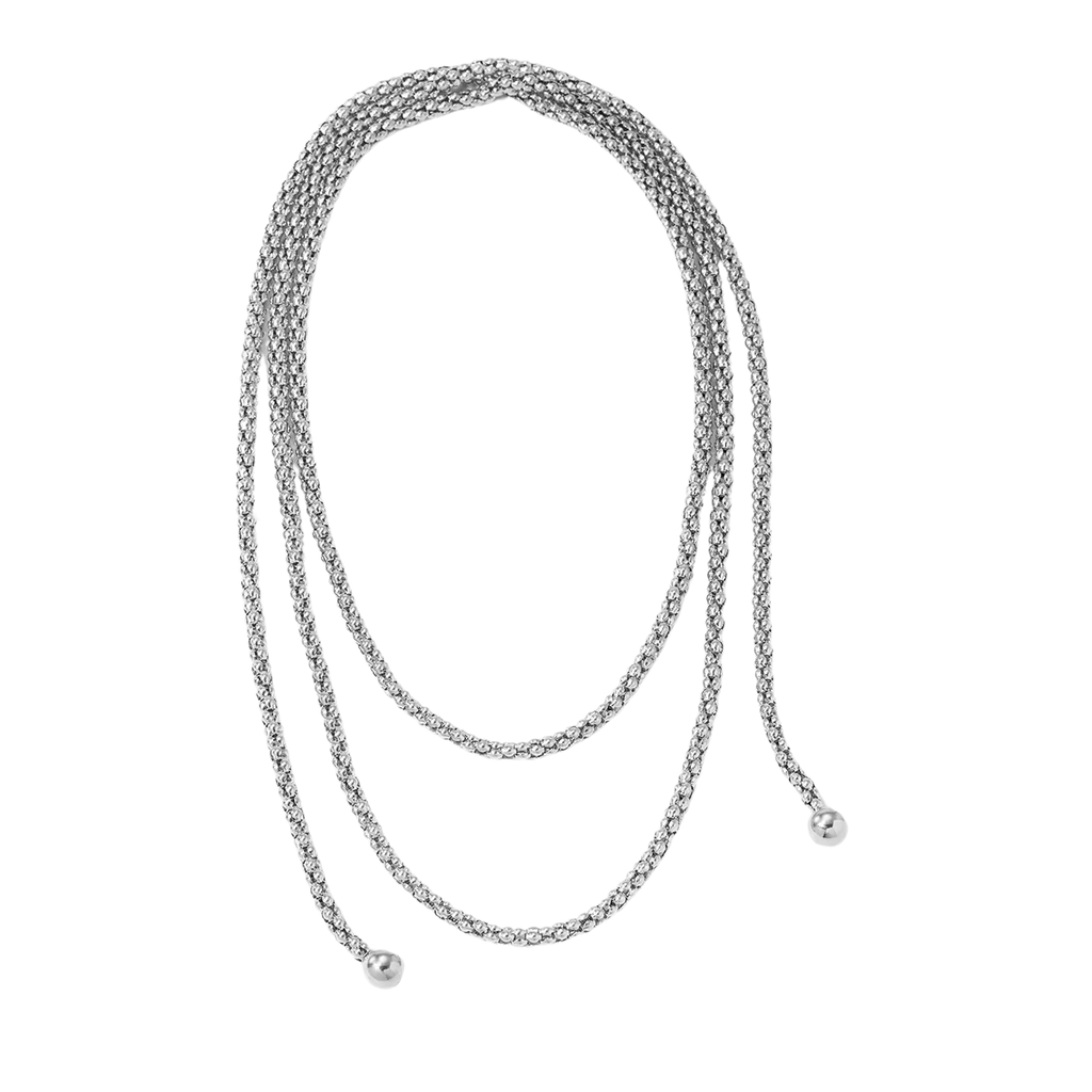 Audrey Lariat Rope Tassel Ball Chain Wrap Steel Necklace