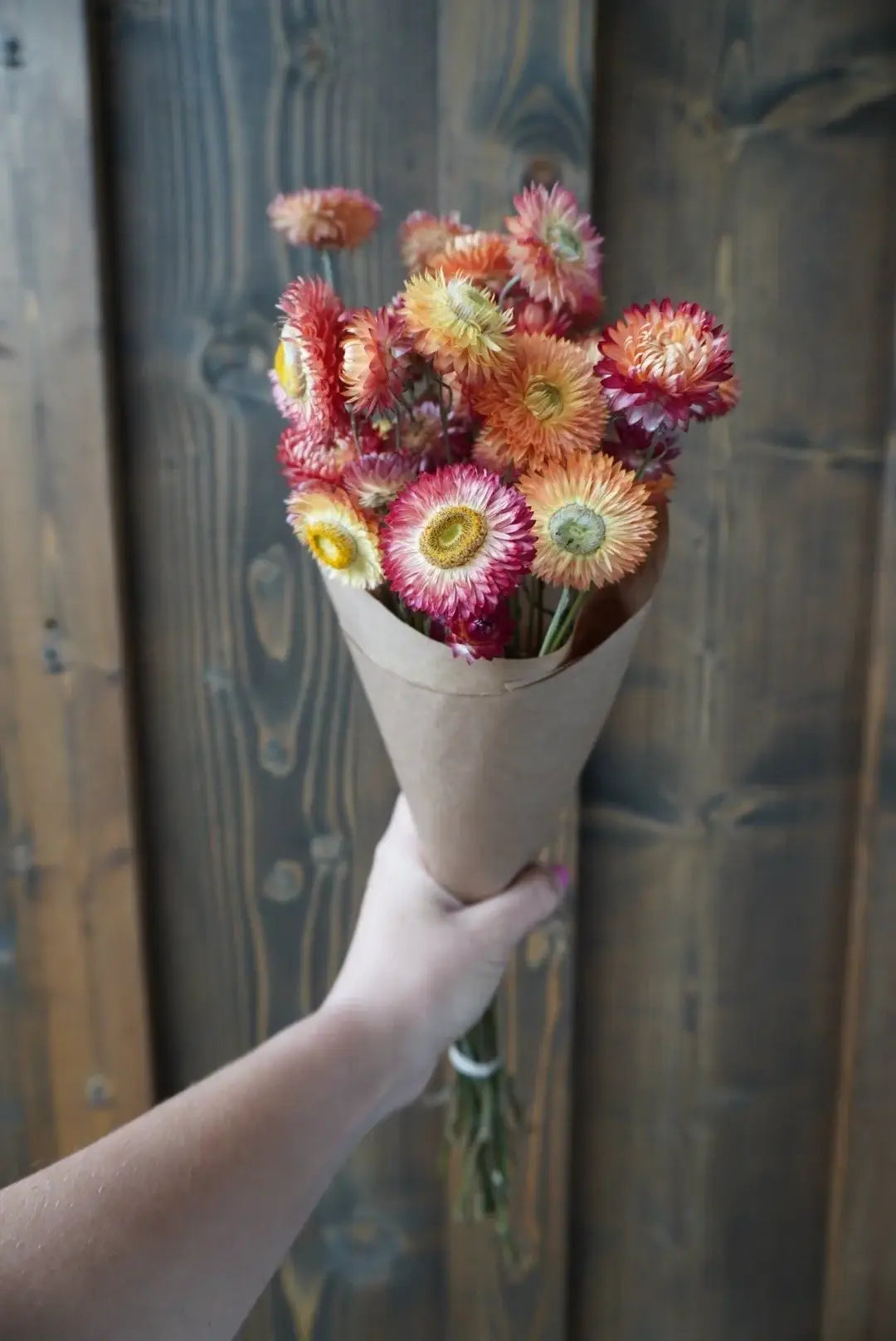 Dried Apricot & Peach Strawflower Bouquet