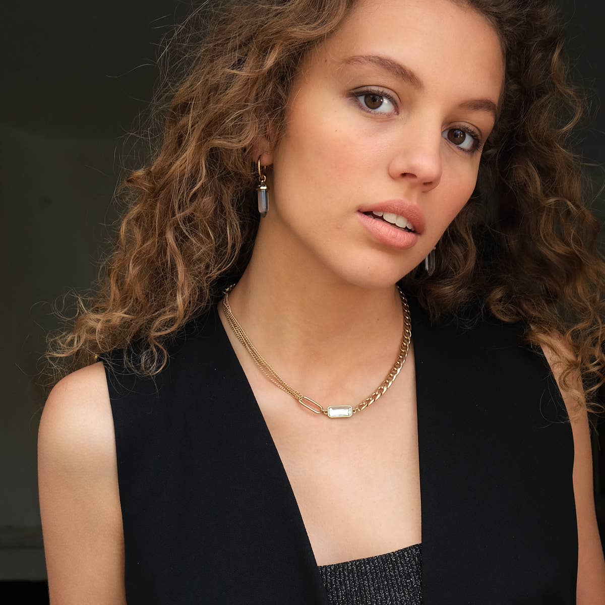 Glass Prism Earrings - Gold