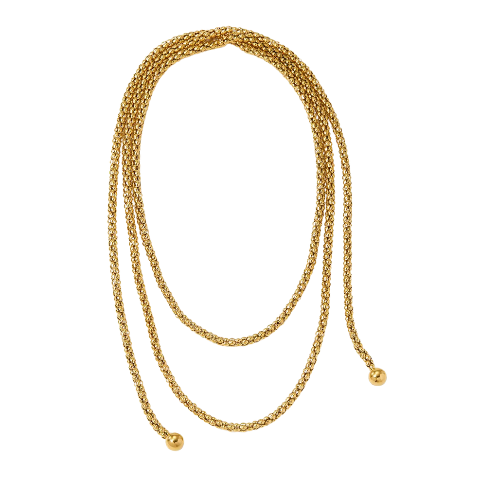 Audrey Lariat Rope Tassel Ball Chain Wrap Steel Necklace