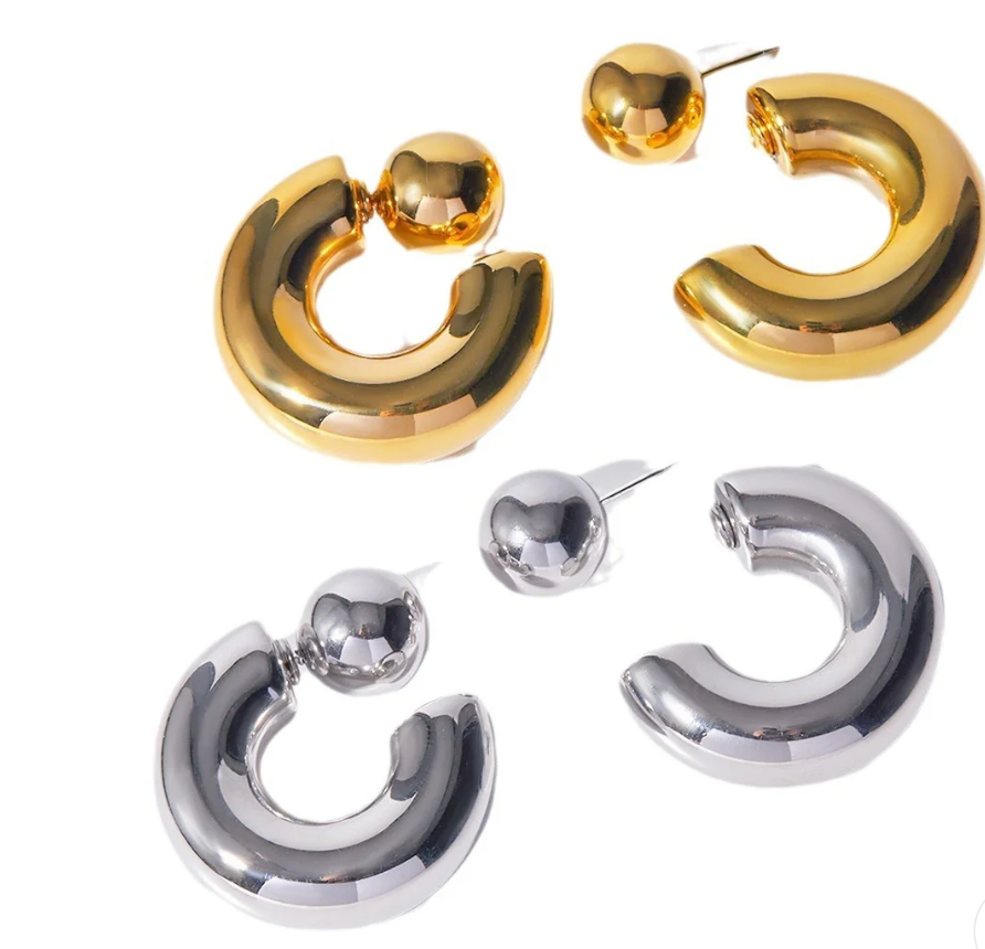 Puffy Thea O Hoop Earring Stainless steel