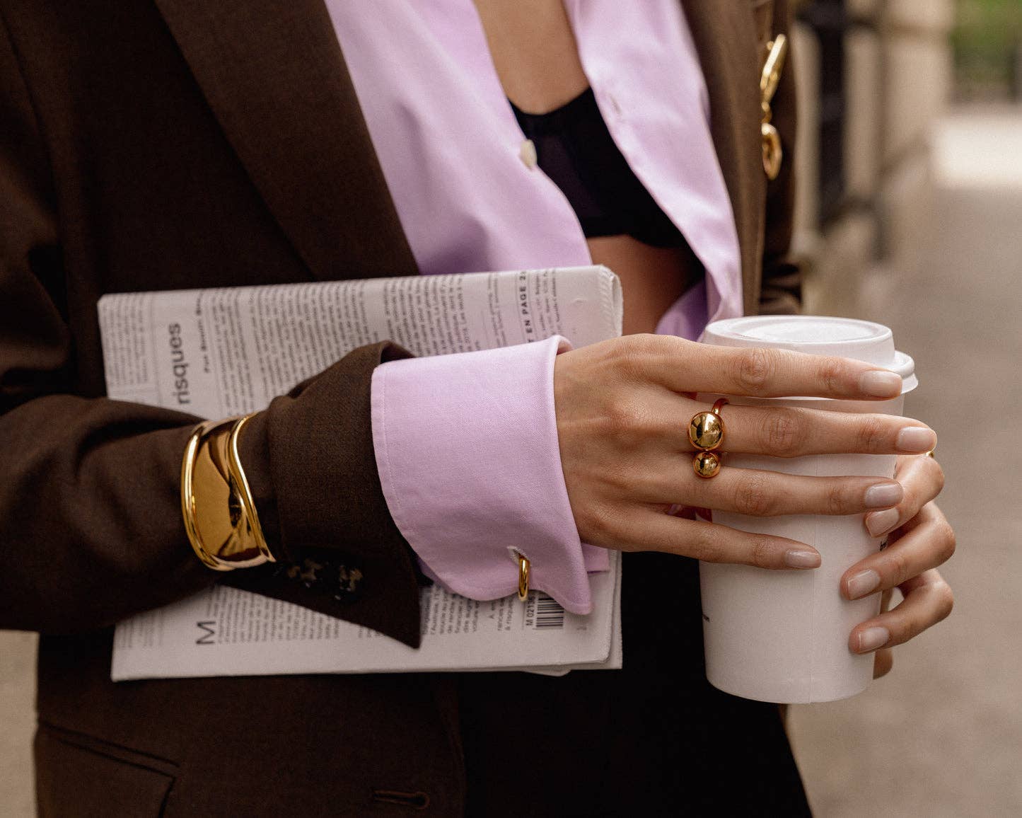 Double Ball Open Finger Ring- Steel Gold/Silver