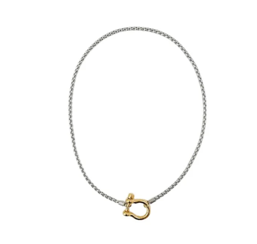 Carabiner Horse Bit Charm with Wheat Chain Stainless Necklace