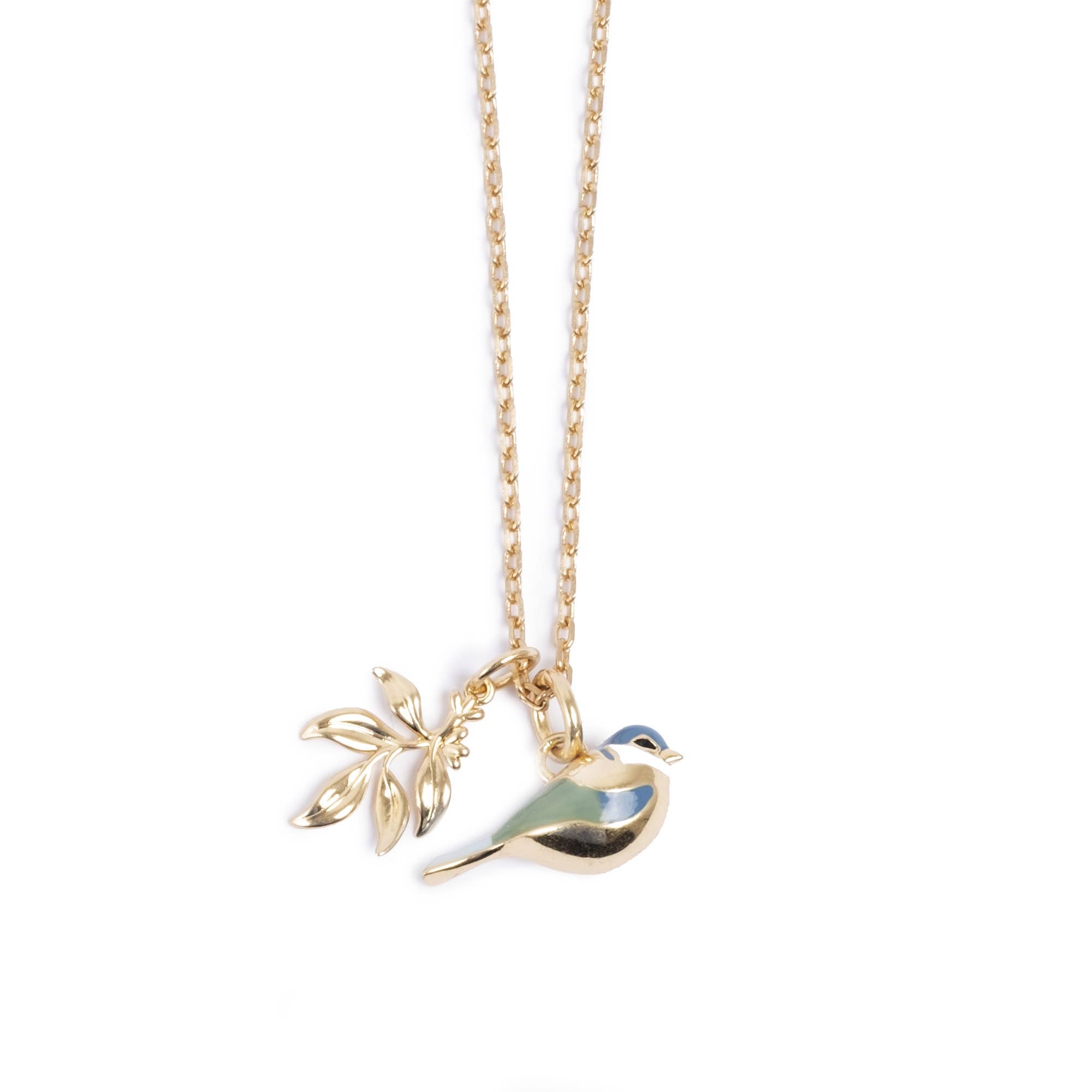 Blue Tit Gold Double Pendant Necklace