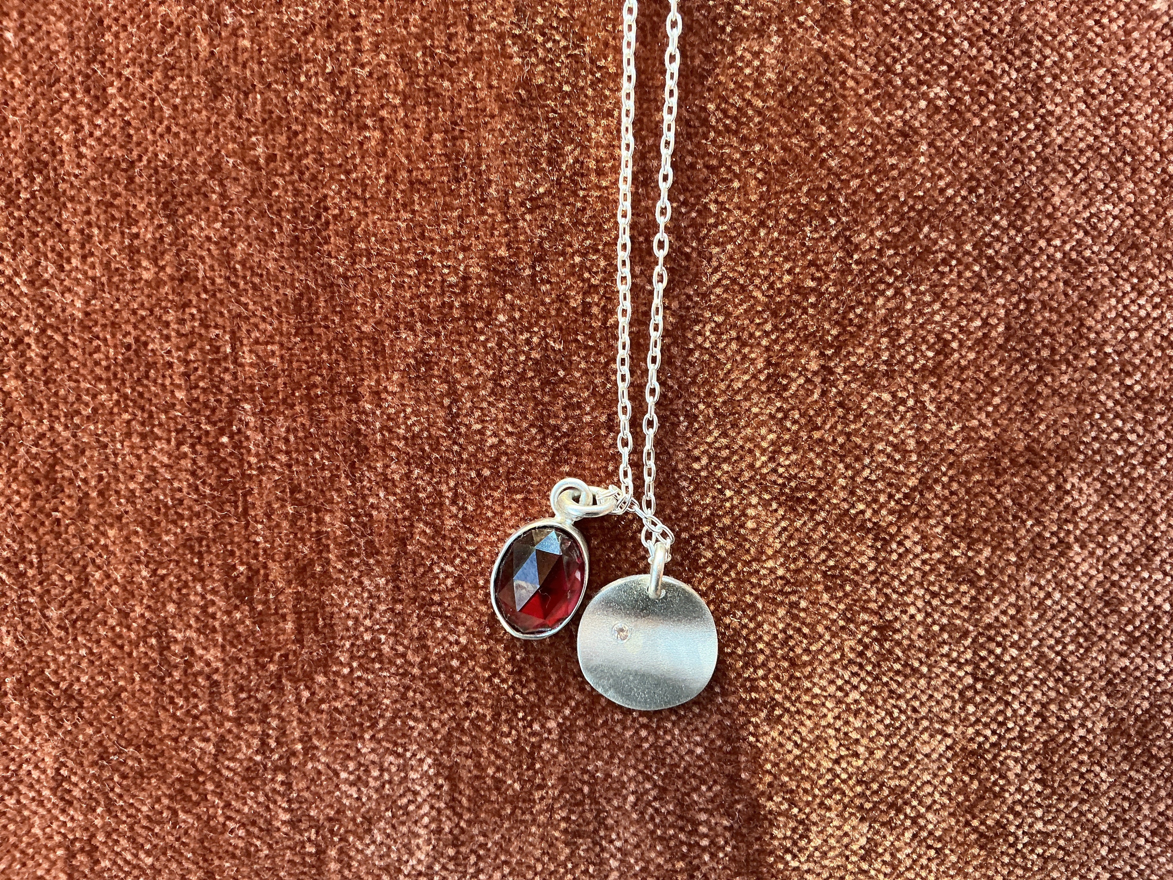 Zara Bish Waved Charm Necklace Hessonite Garnet and Large Sapphire