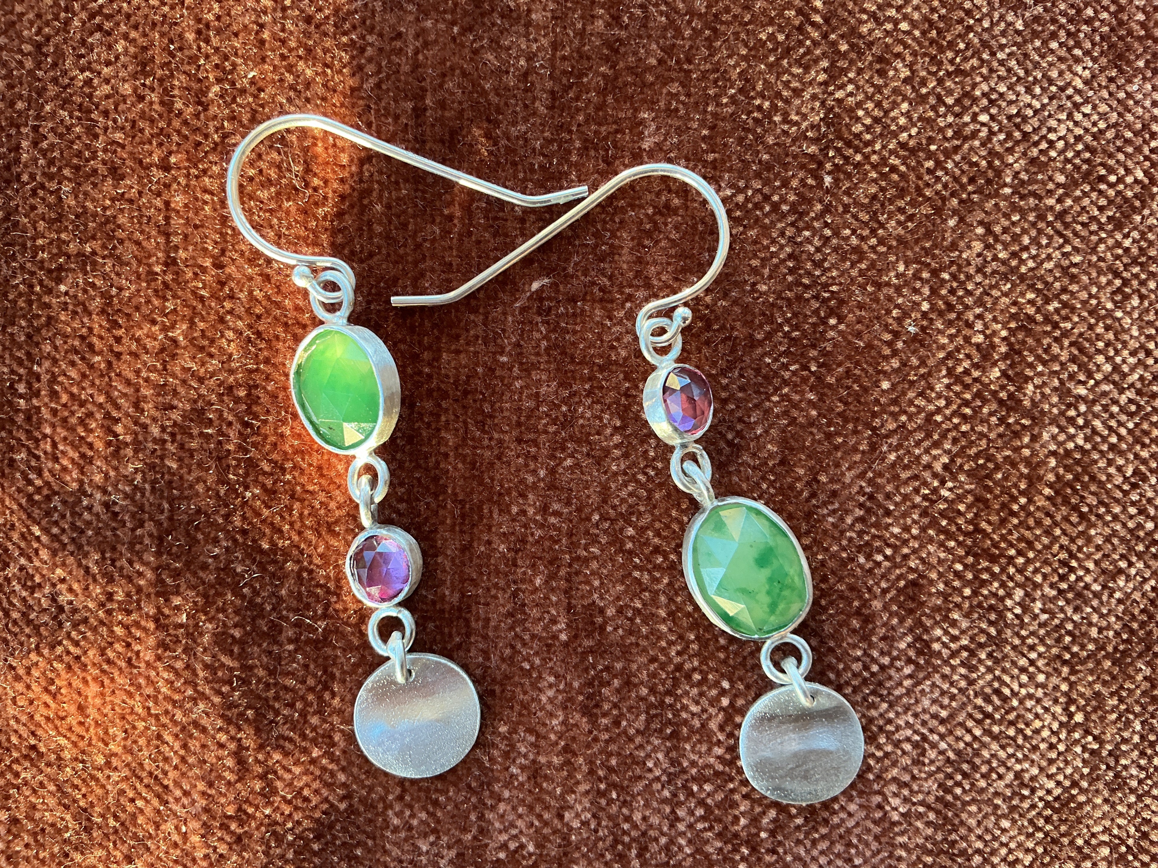 Zara Bish Pink Rhodolite and Green Grossular Garnet Earrings