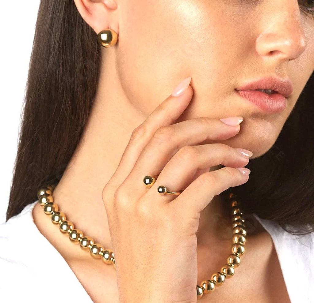 Double Ball Open Finger Ring- Steel Gold/Silver