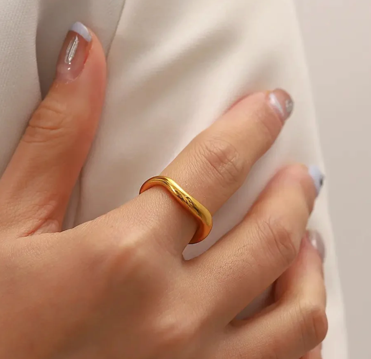 Wave Simple Band Ring PVD Plated- Waterproof stacking ring