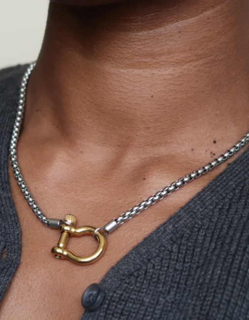 Carabiner Horse Bit Charm with Wheat Chain Stainless Necklace