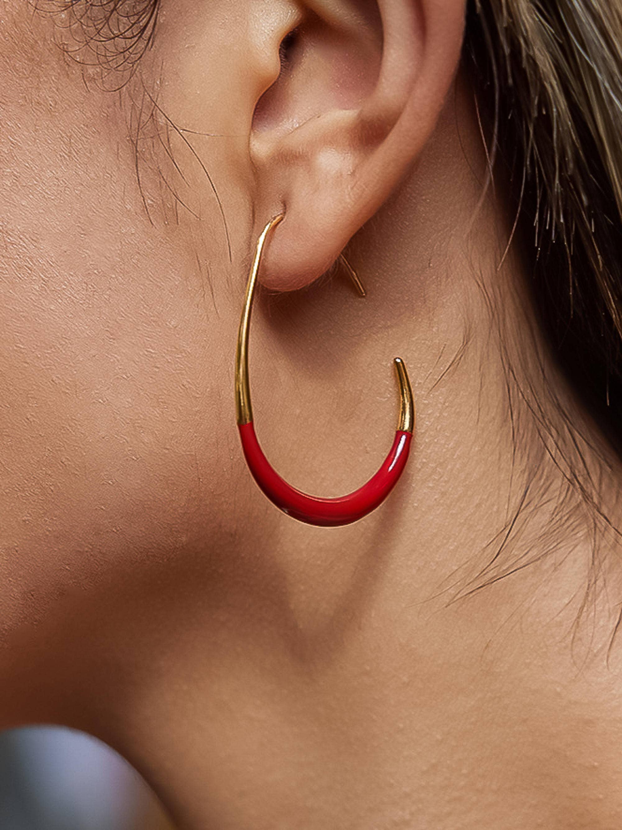 Perchée 18K Gold Non-Tarnish Enamel Hoop Earrings