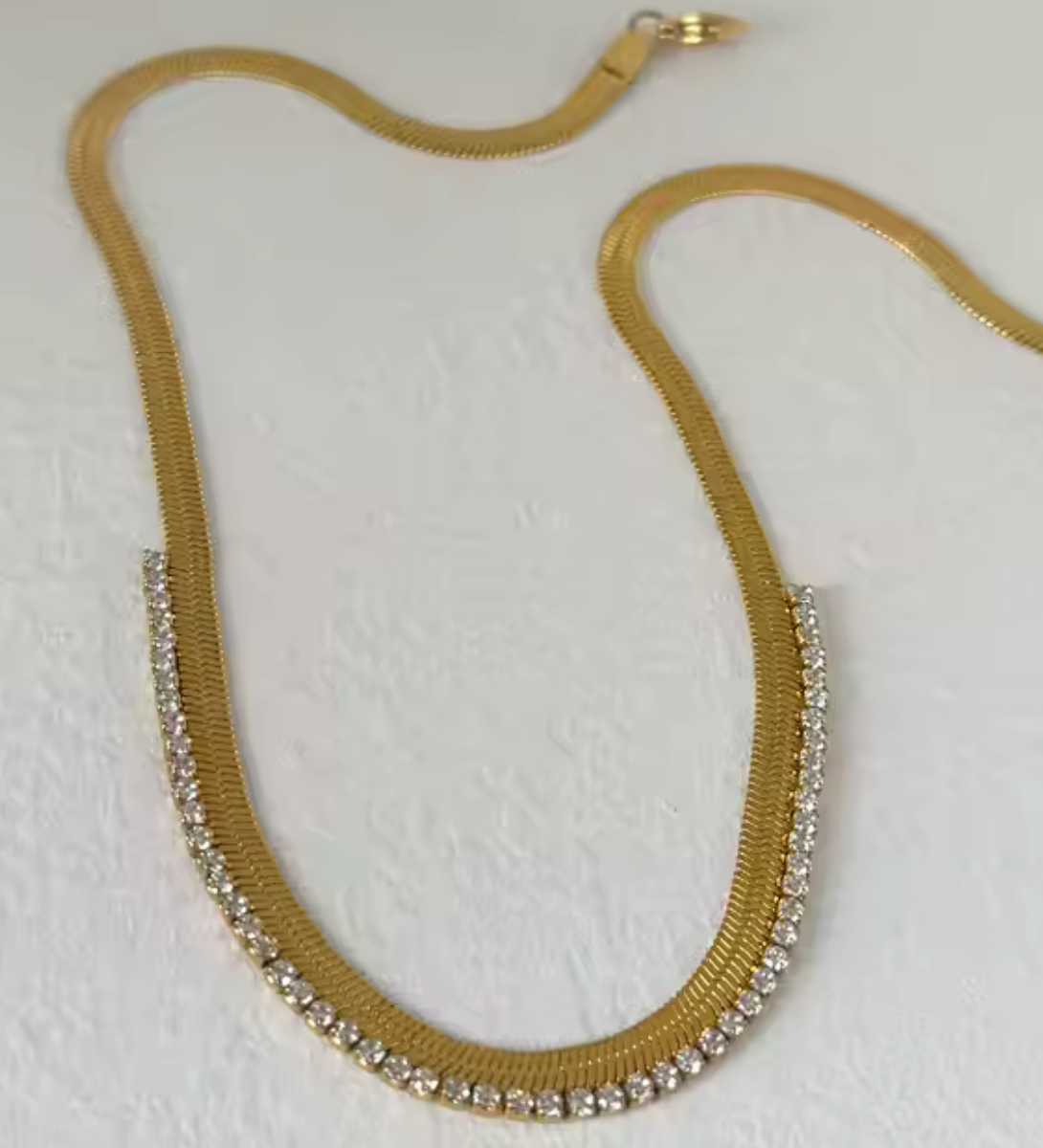 Cecile - Herringbone CZ- Steel Necklace- 14K