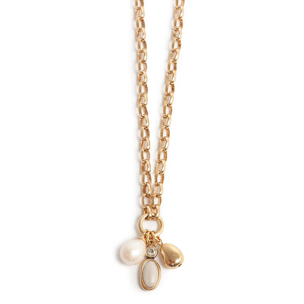 White Agate Pearl Gold Long Necklace