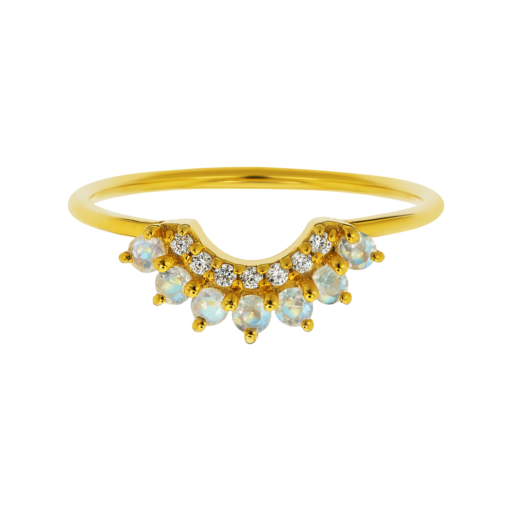 Moonstone and Diamond Rainbow Arc Ring