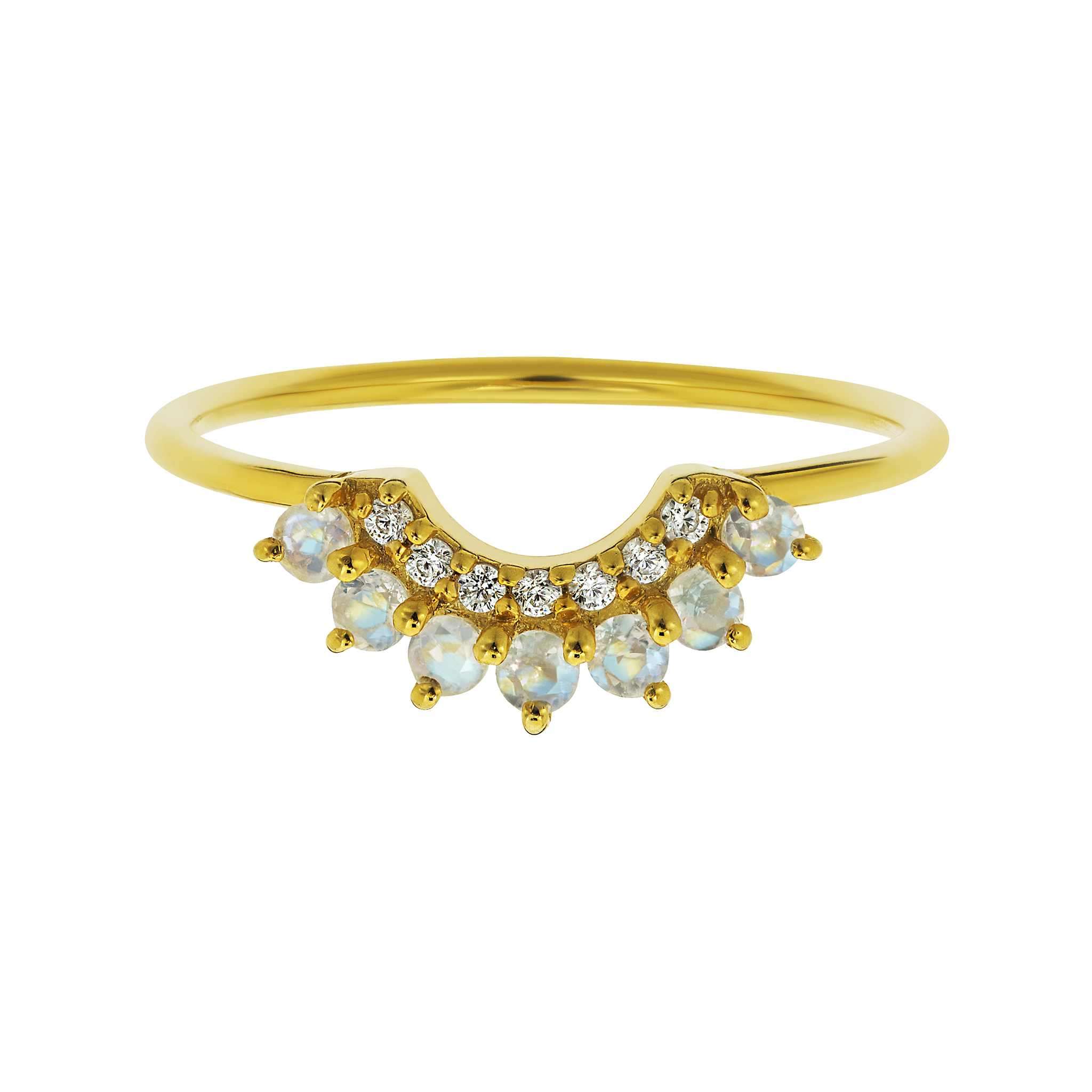 Moonstone and Diamond Rainbow Arc Ring