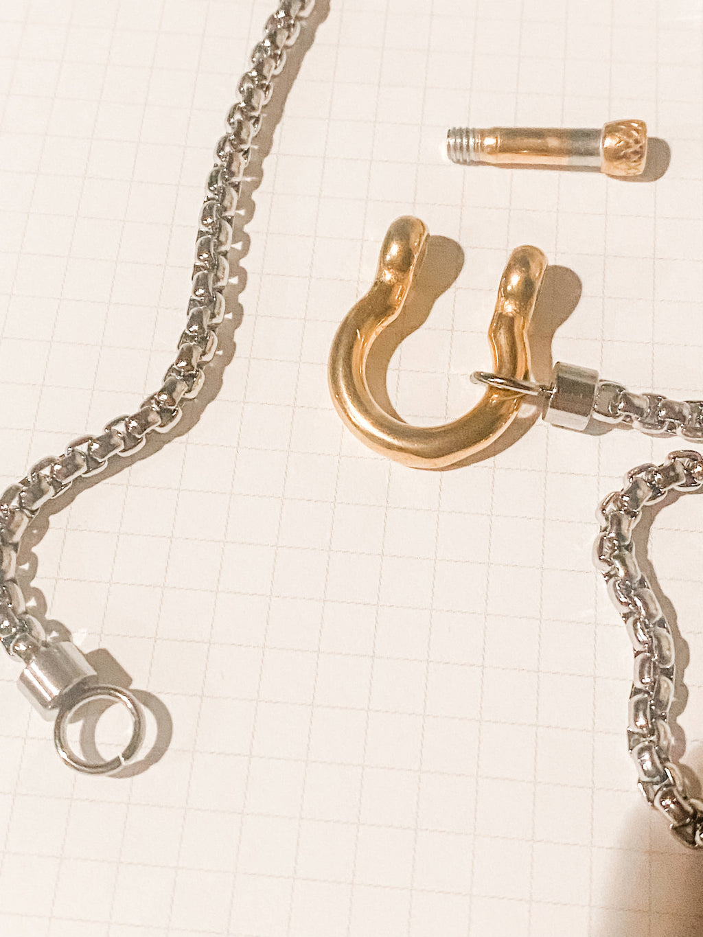 Carabiner Horse Bit Charm with Wheat Chain Stainless Necklace