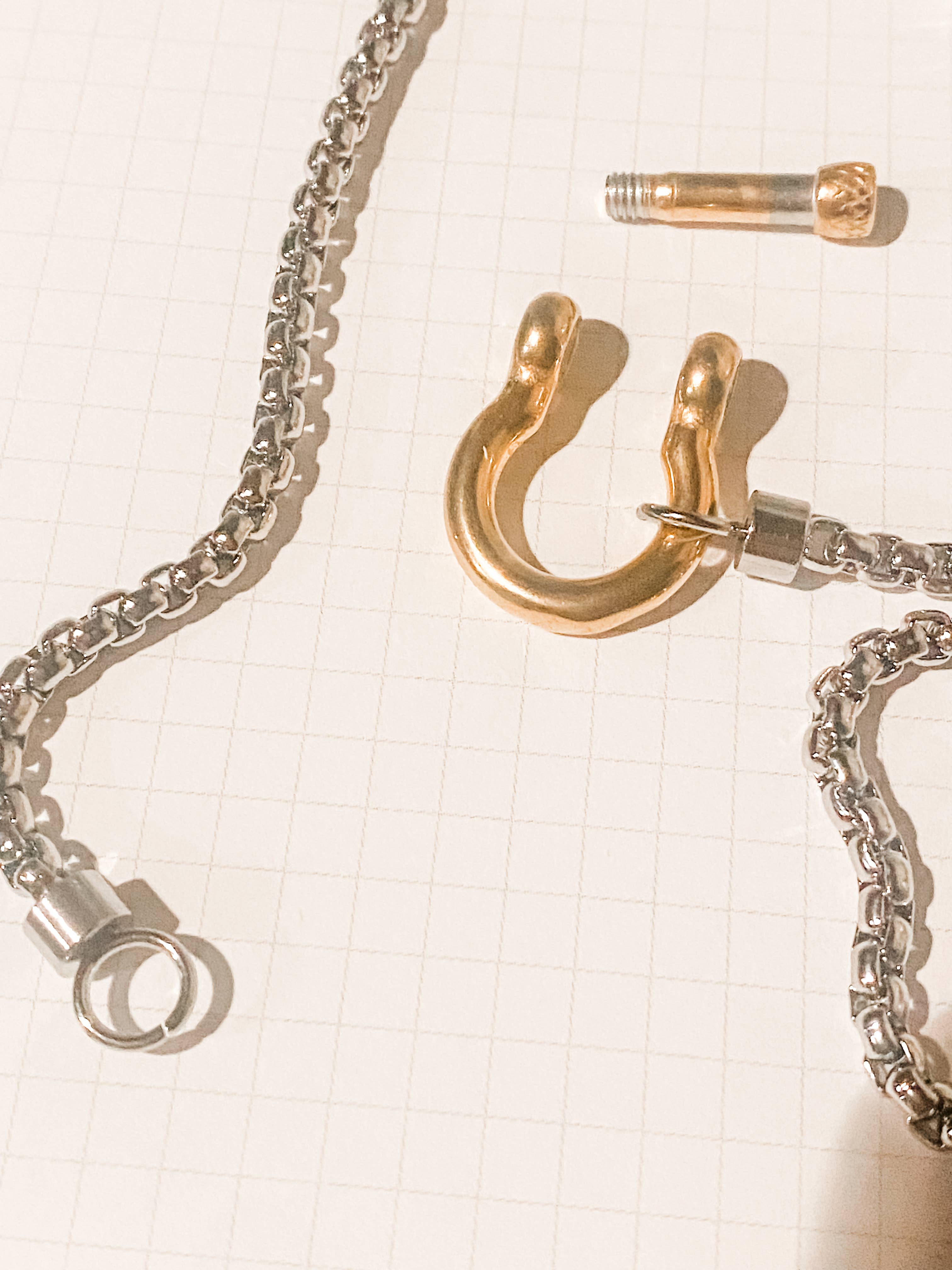 Carabiner Horse Bit Charm with Wheat Chain Stainless Necklace