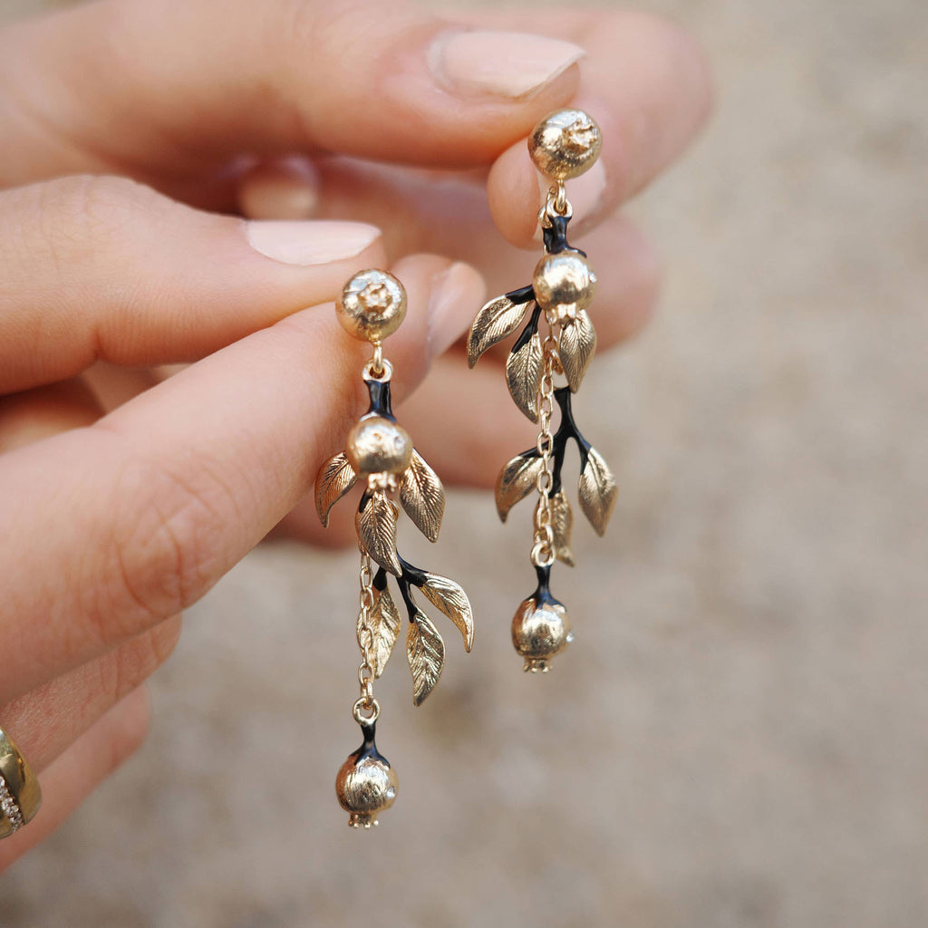 Rose Hip Gold Dangle Earrings