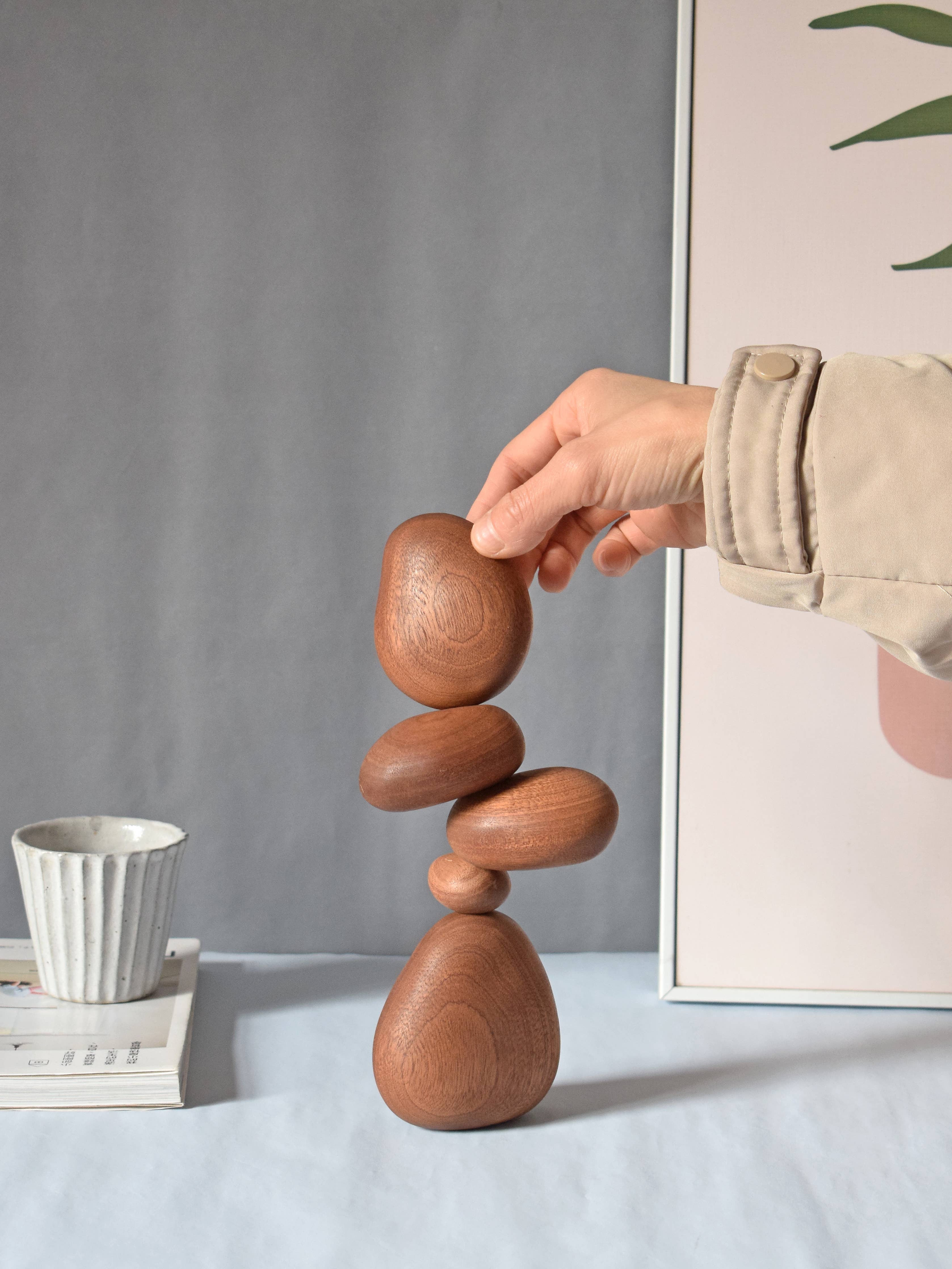 Sapele Wood Balance Stones - Zen Decor/Playful Toy/Art Gfit