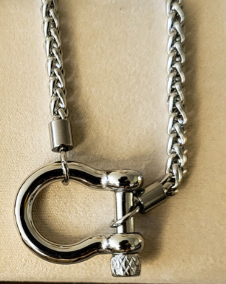 Carabiner Horse Bit Charm with Wheat Chain Stainless Necklace