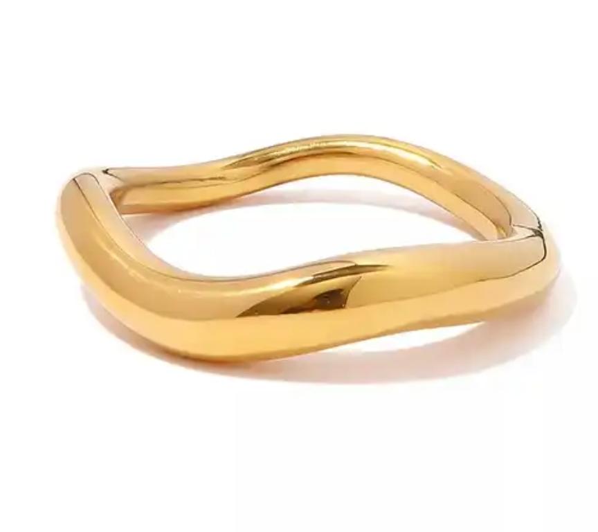 Wave Simple Band Ring PVD Plated- Waterproof stacking ring