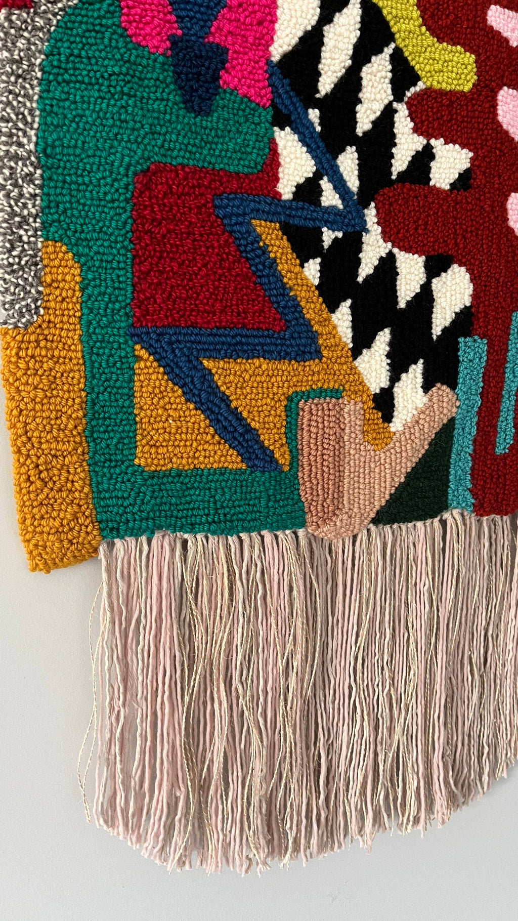 Wall Rug, handmade, punch needle, abstract forms, wall decor