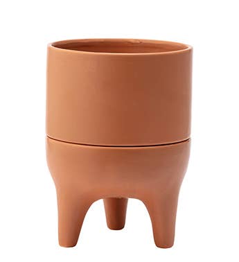 Orange Three Footed Planter with Saucer