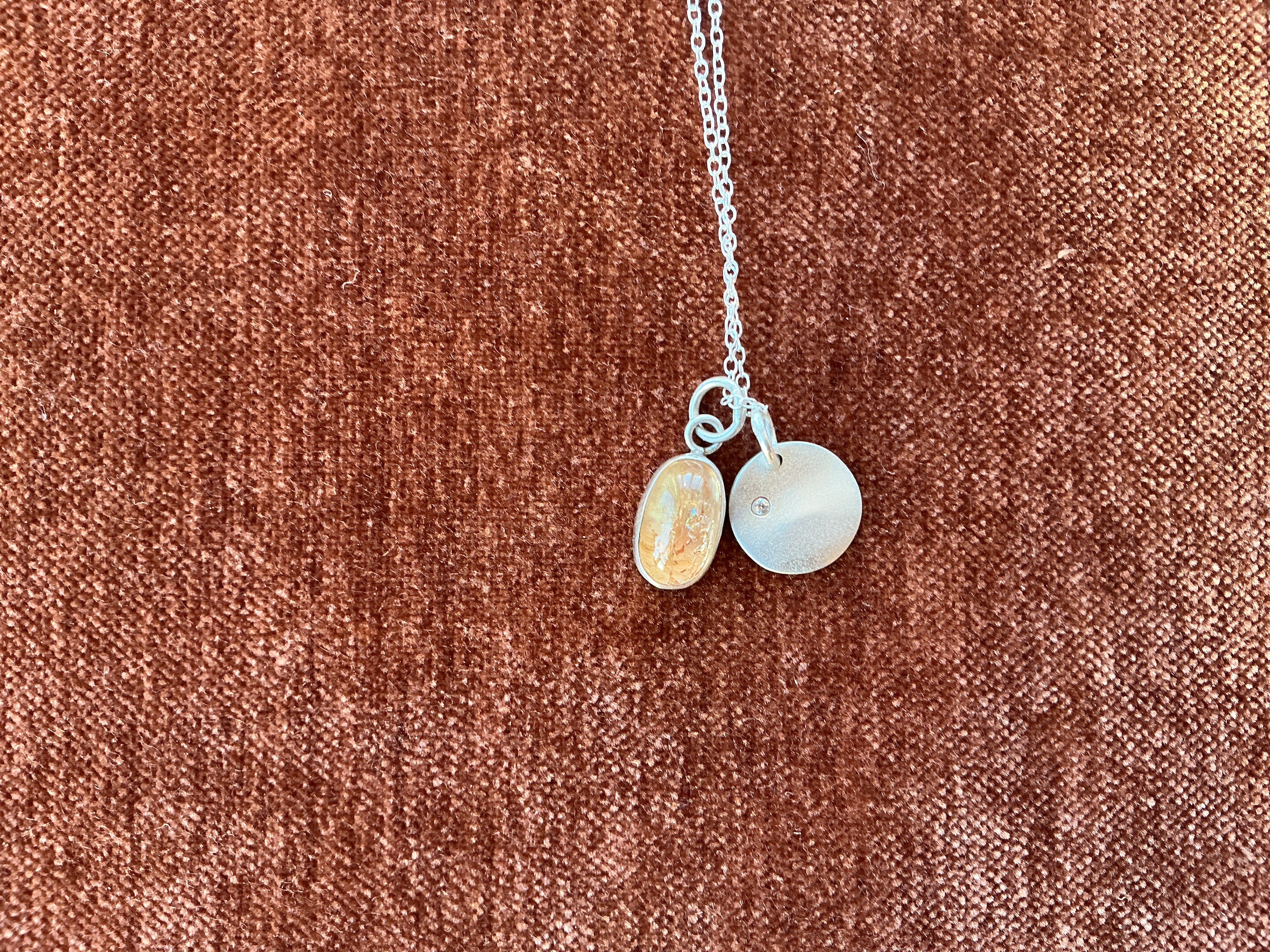 Zara Bish The Waved Charm Necklace Tourmaline Peach Oval Necklace