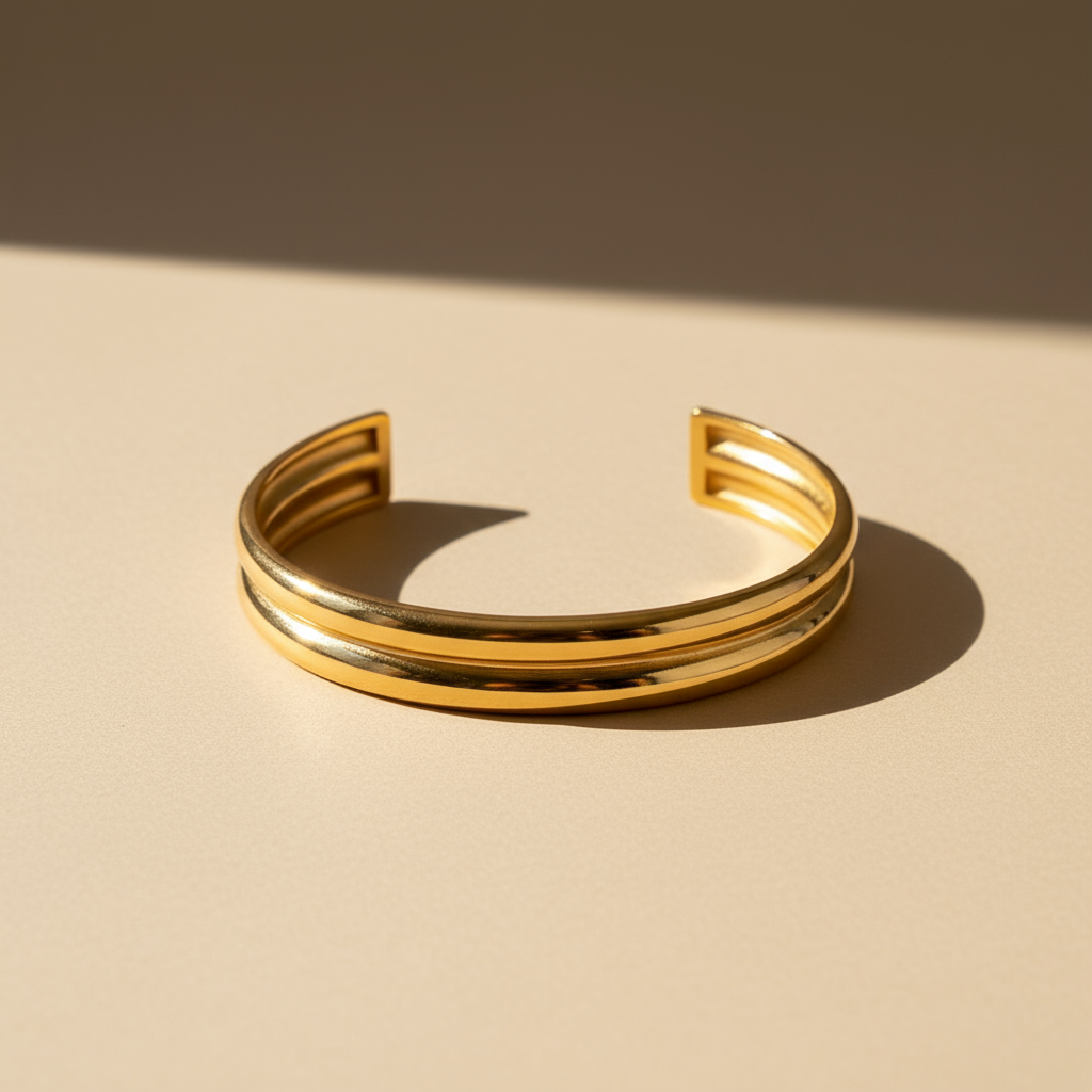 Double Chunky Cuff Bracelet 18k Gold Waterproof PVD