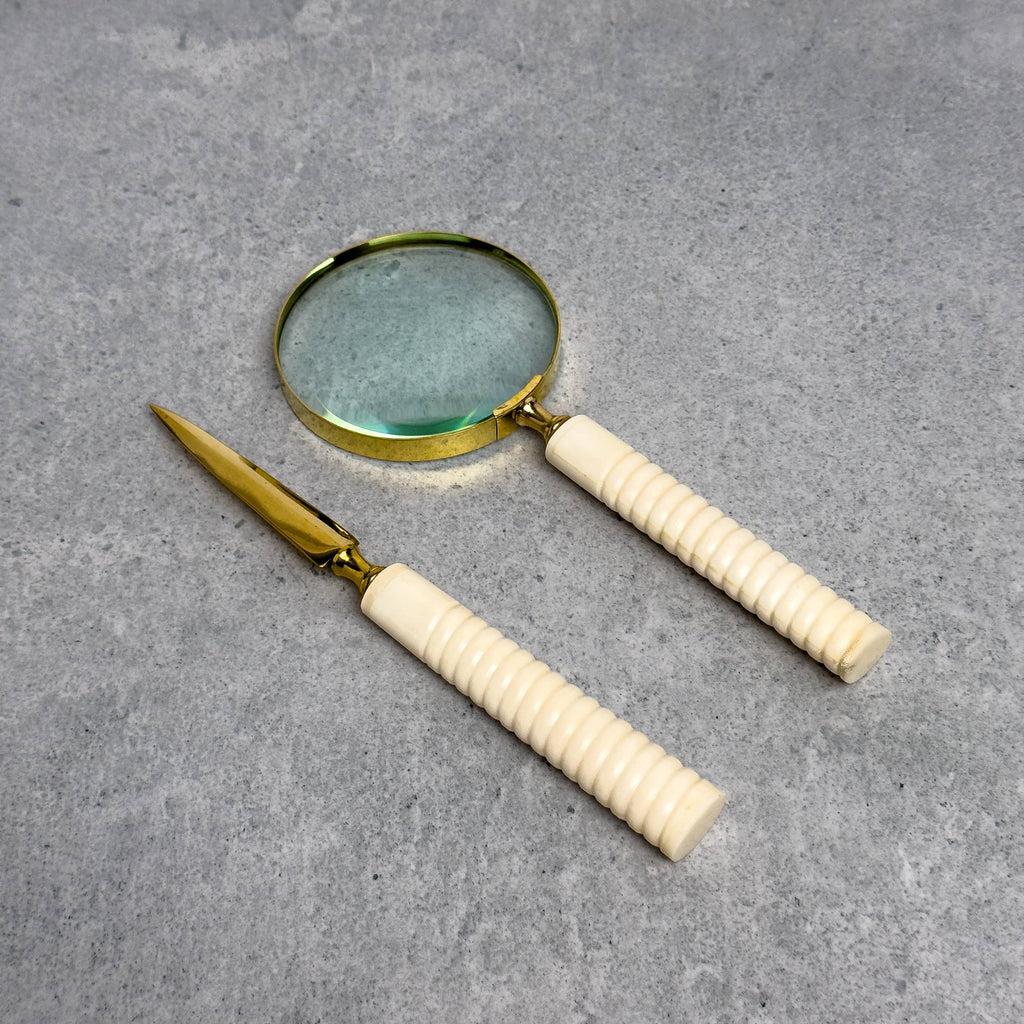 Sleek White Bone Handle Magnifying Glass & Letter Opener