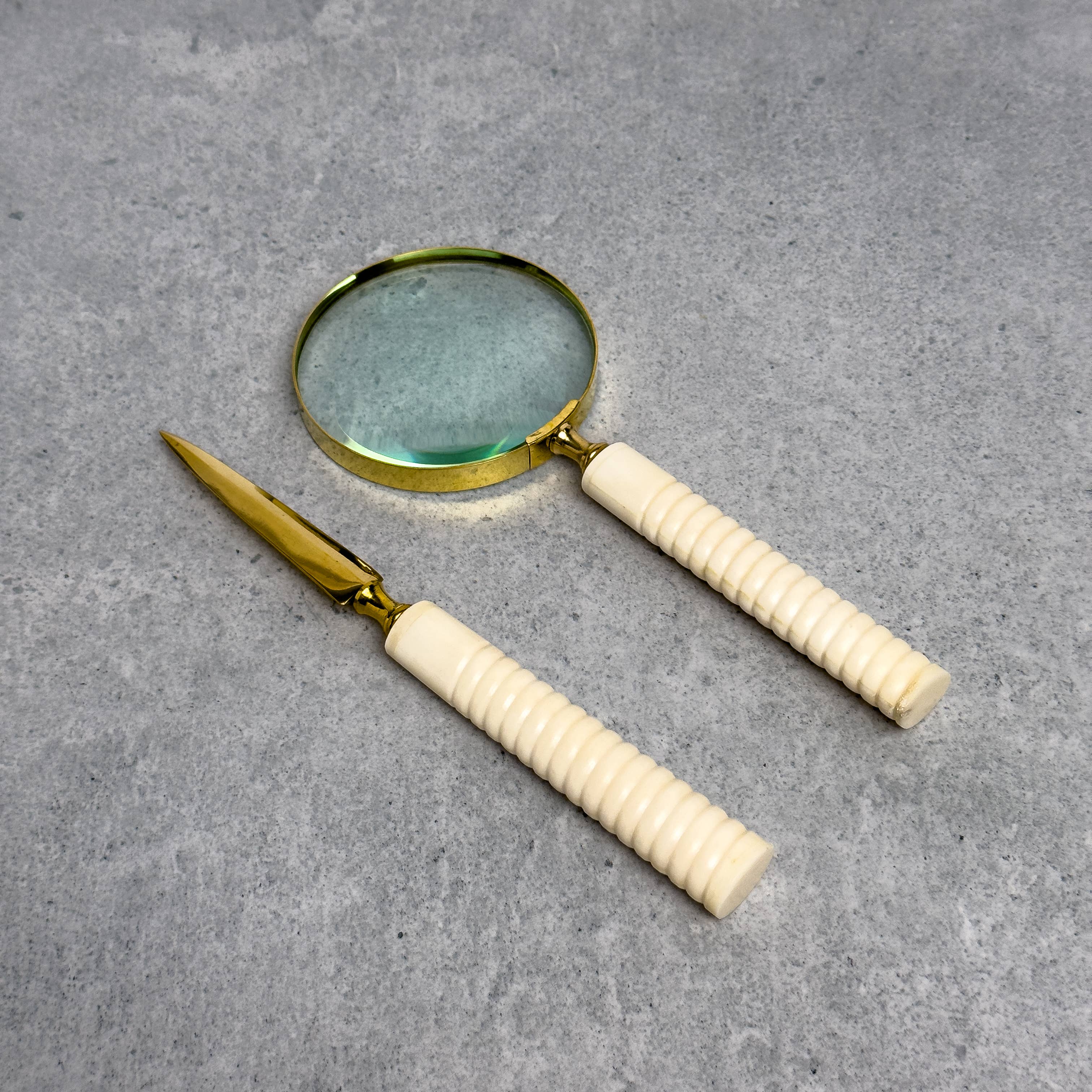 Sleek White Bone Handle Magnifying Glass & Letter Opener