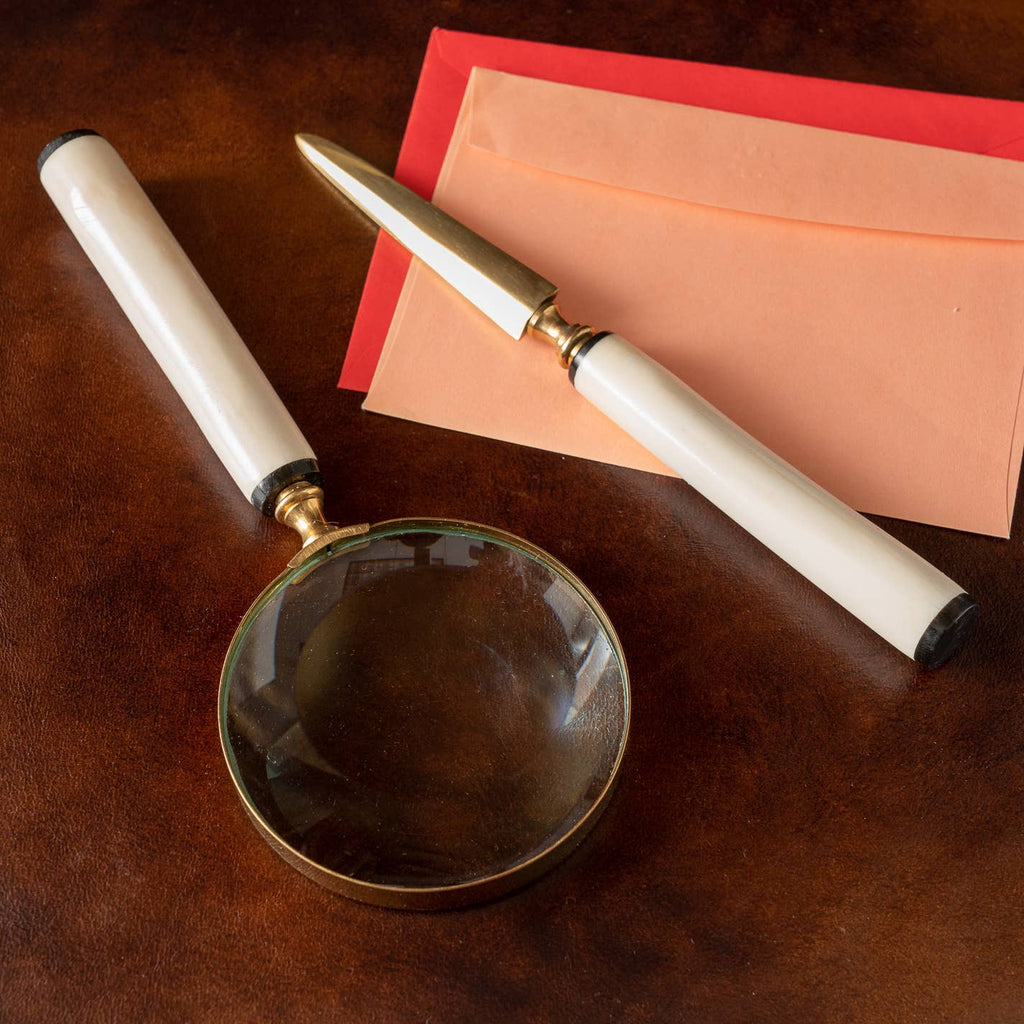 Sleek White Bone Handle Magnifying Glass & Letter Opener
