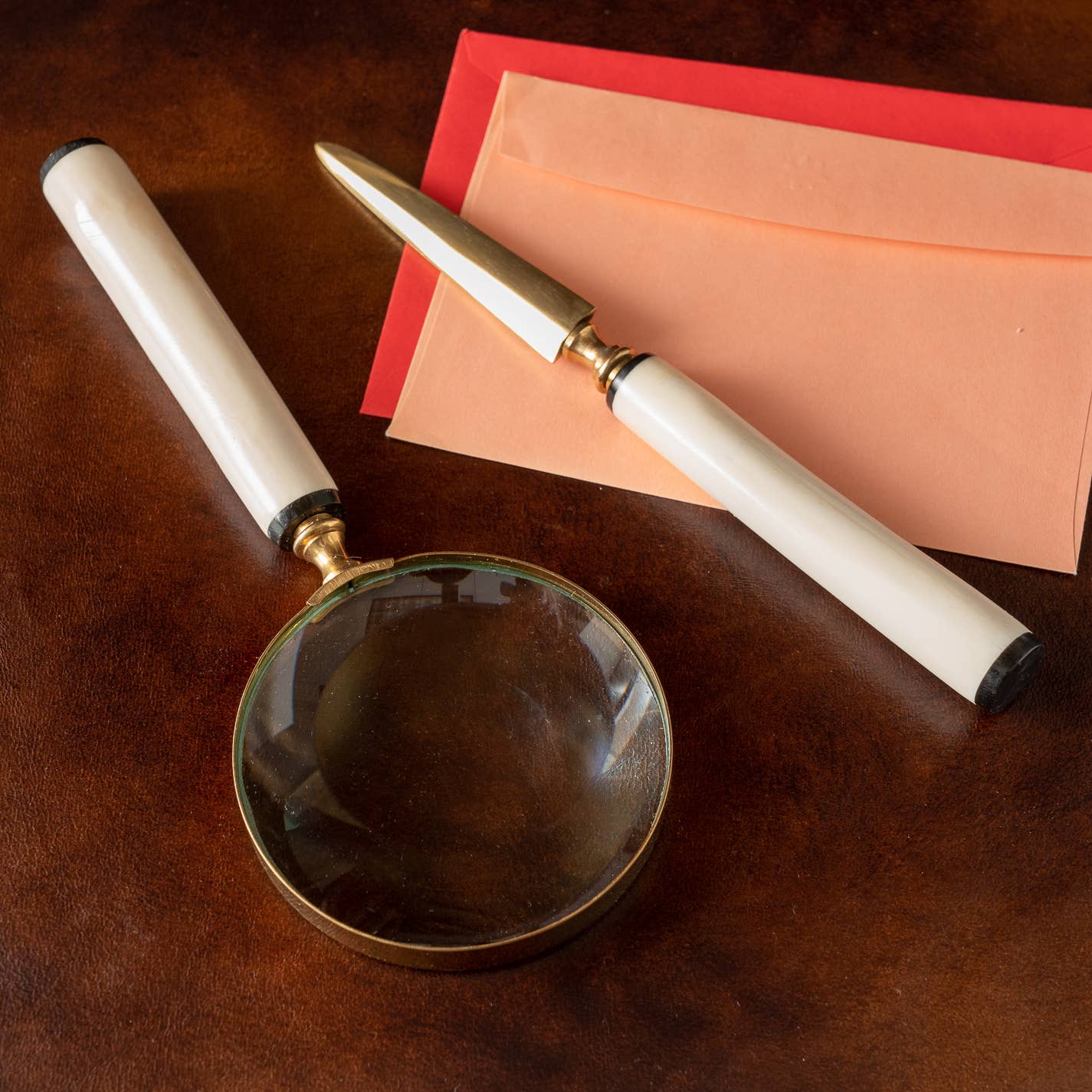 Sleek White Bone Handle Magnifying Glass & Letter Opener