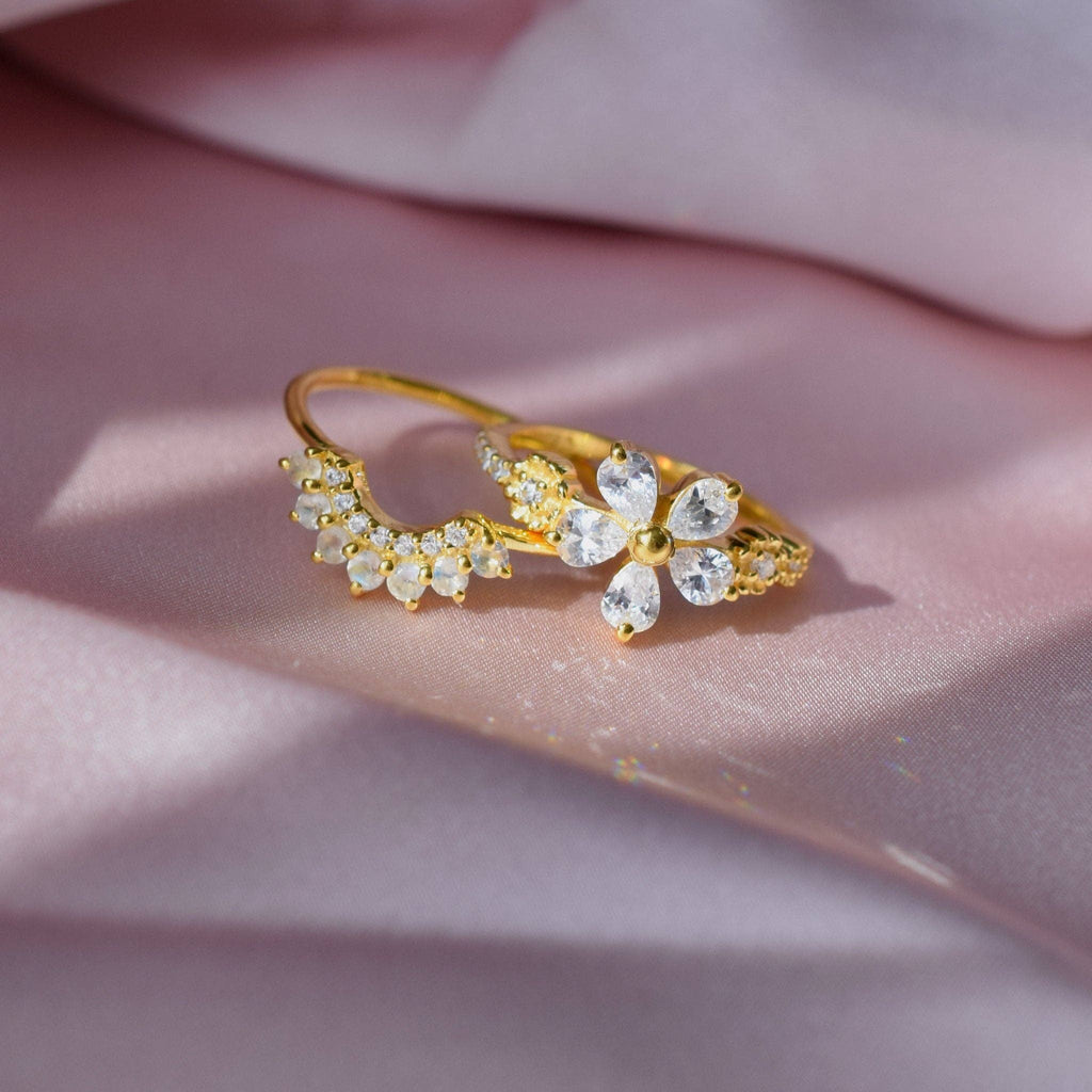 Moonstone and Diamond Rainbow Arc Ring