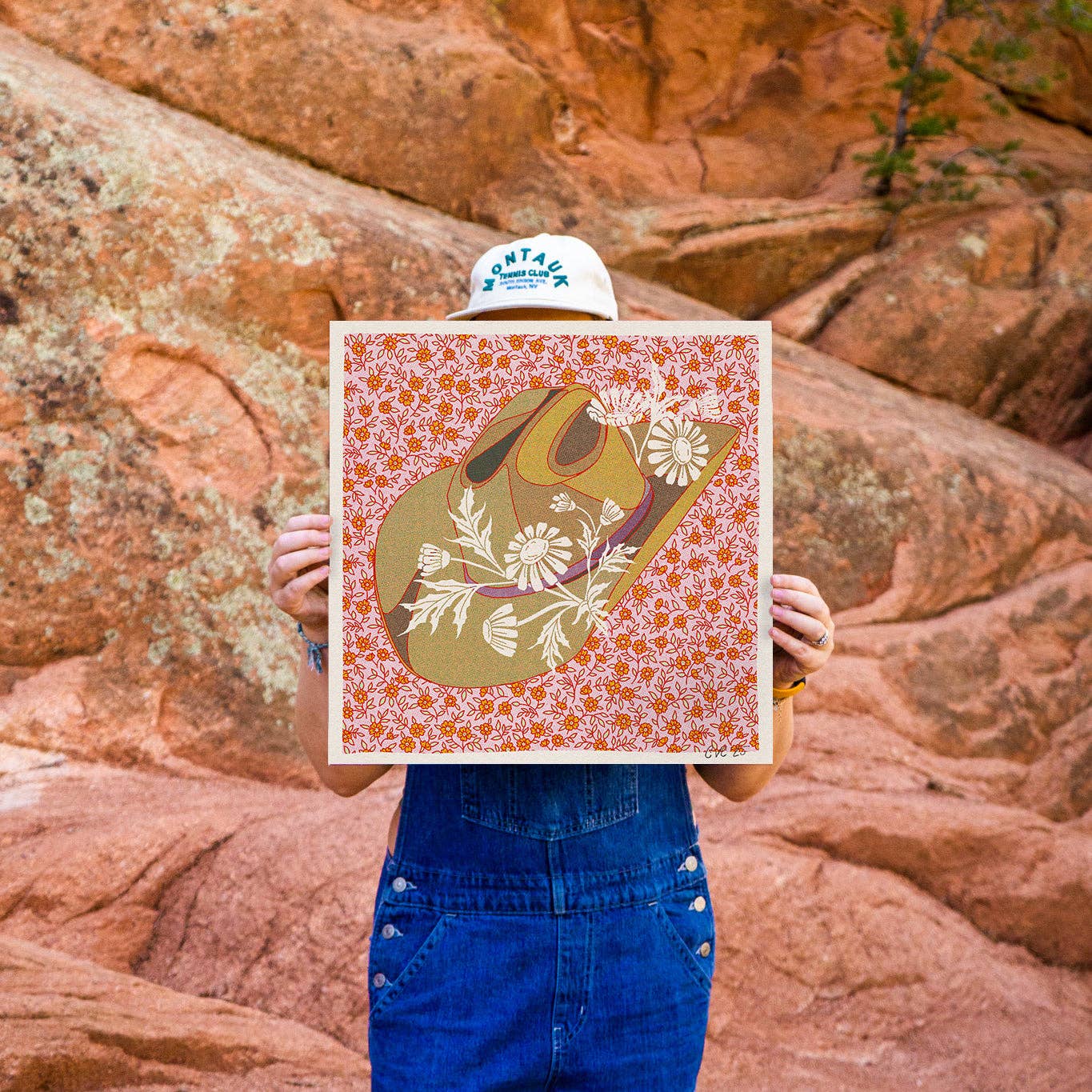 Brown and Pink Cowboy Hat Floral Art Print