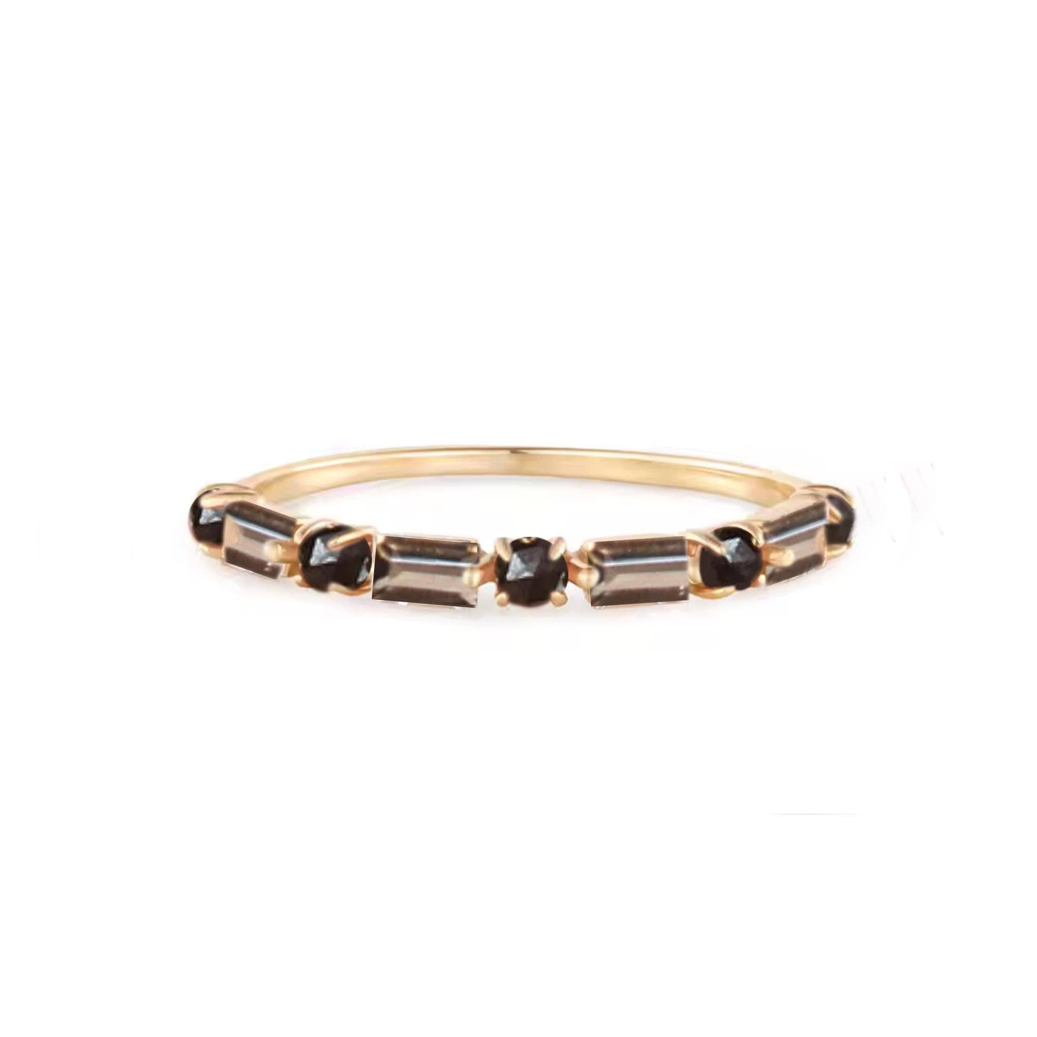 14kt Smoky Quartz & Black Agate Bridge Ring