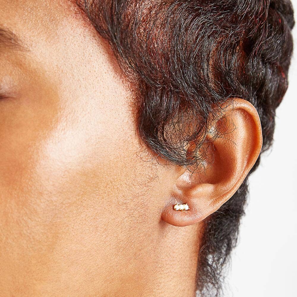 Opal Curve Bar Stud Earrings - Gold Vermeil