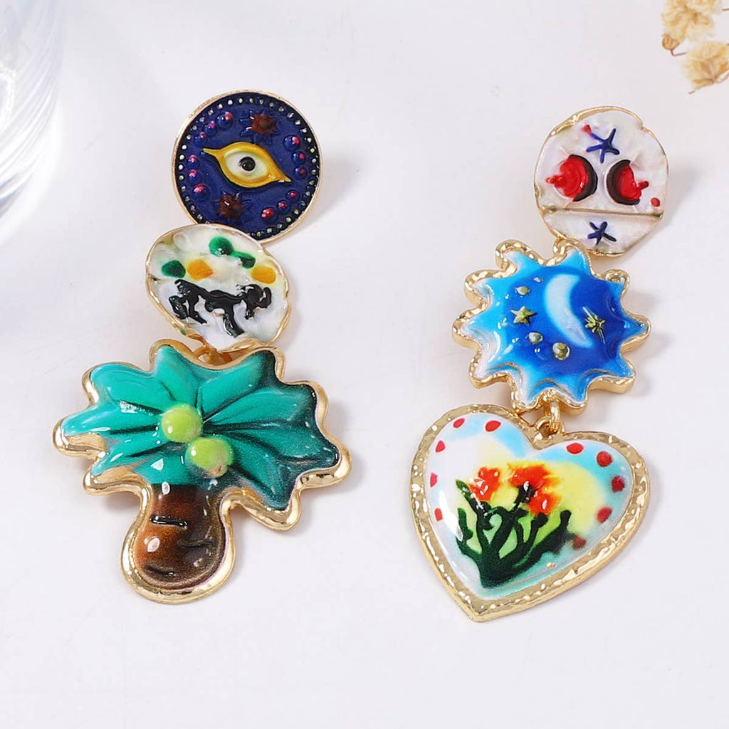 Girls Gotta Play-Painted Enamel Drop Earrings-Recycled Brass