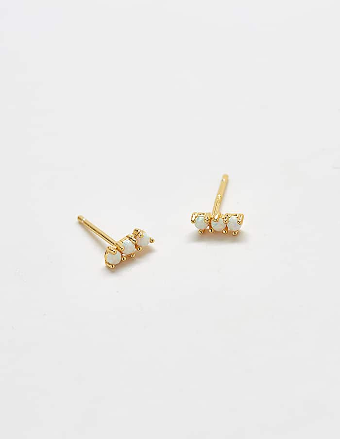 Opal Curve Bar Stud Earrings - Gold Vermeil