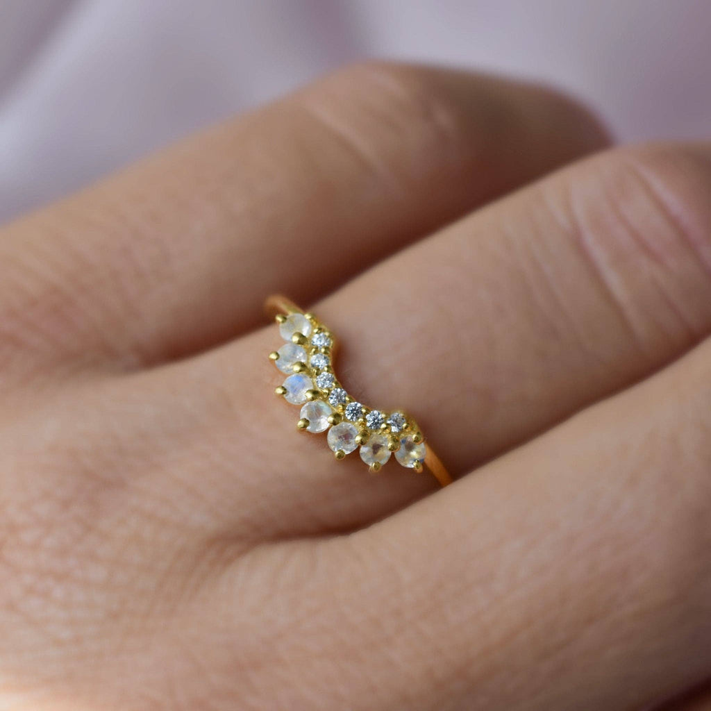 Moonstone and Diamond Rainbow Arc Ring
