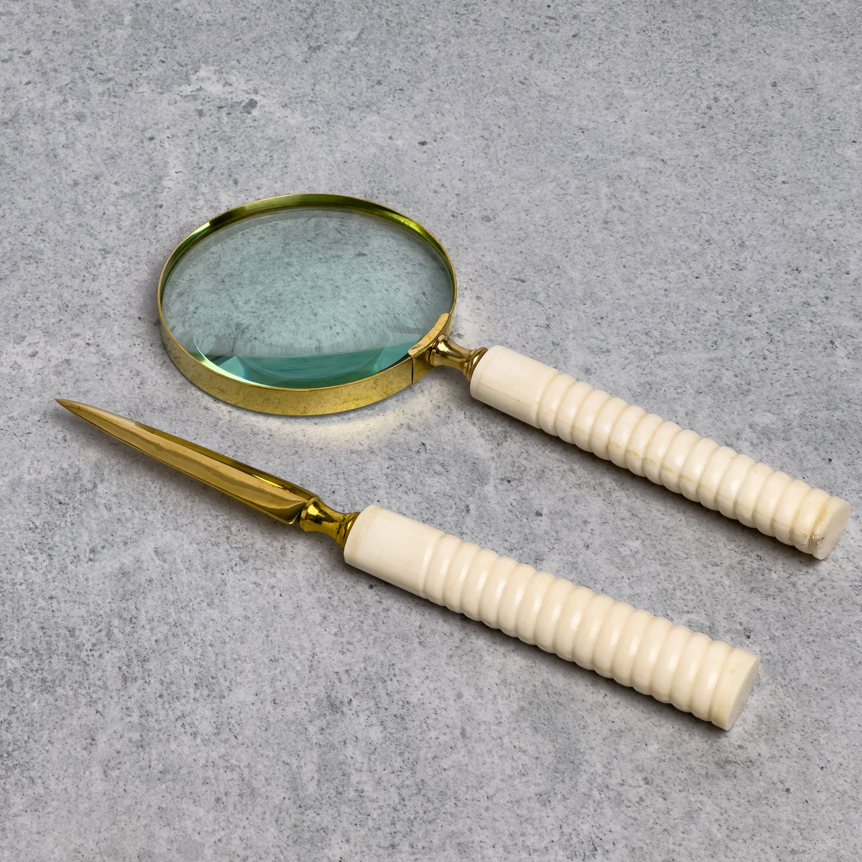 Sleek White Bone Handle Magnifying Glass & Letter Opener